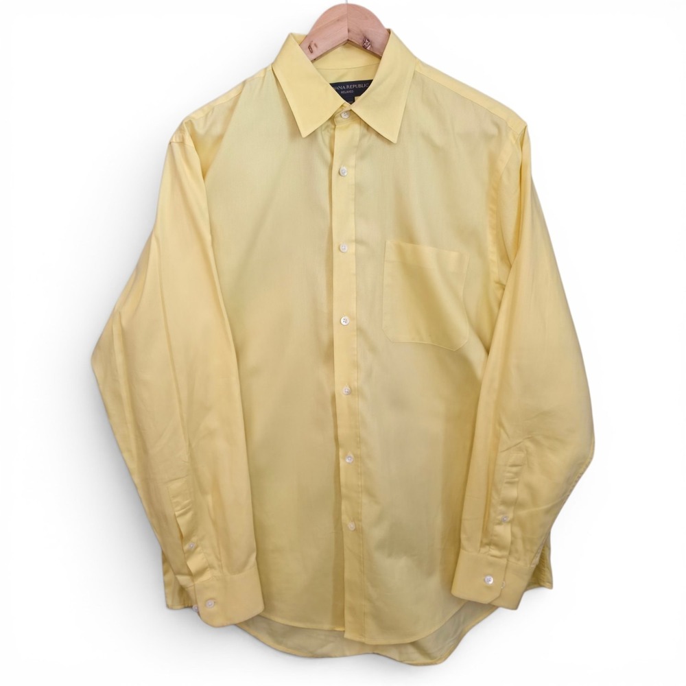 Banana Republic Shirt Mens Medium Yellow Button Up Relaxed Fit Cotton Casual